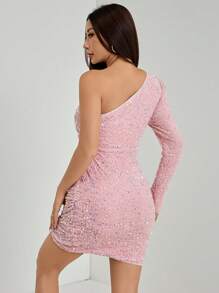 SHEIN PETITE One Shoulder Sequin Bodycon Party Women Dress