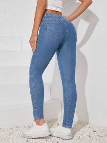 SHEIN Tall Casual Slim Fit Tapered Leg Discounted Jeans - Medium Wash - View 2