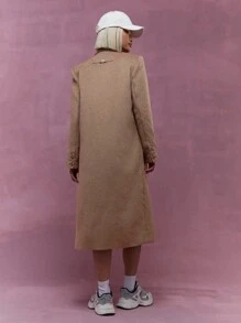 MISSGUIDED Abrigo largo de doble botonadura, manga larga, de estilo lana, para uso en la oficina - Marrón - Ver 2