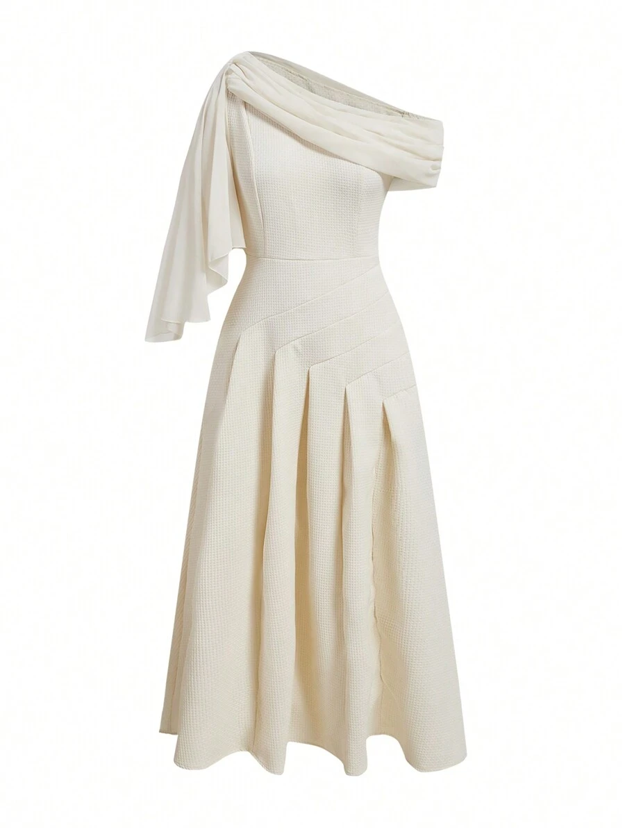 Modelyn Ladies' Plain Simple Everyday Oblique-Shoulder Dress - Apricot - View 1