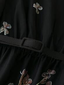 SHEIN Clasi Vestido maxi de manga larga negro de talla grande con estampado floral elegante para mujer