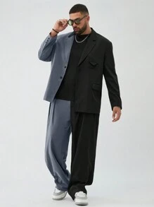 Manfinity VCAY Plus Size Men's Casual Loose Pleated Black & Gray Suit Pants - Multicolor - View 2