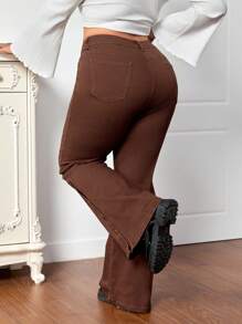 SHEIN MOD 大码弹力牛仔喇叭牛仔裤，棕色