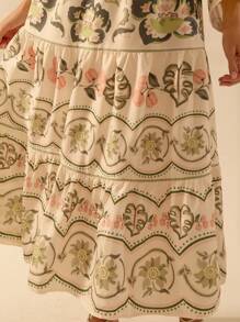 CAJUNI 女士波西米亚风热带芙蓉、椰子树、蛇纹植物印花度假休闲海滩宽松半身裙 - 彩色 - 查看 5