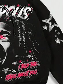 ROMWE MEN Street Life 2 件套男士街头印花运动衫和运动裤两件套，适合日常穿着，春夏季