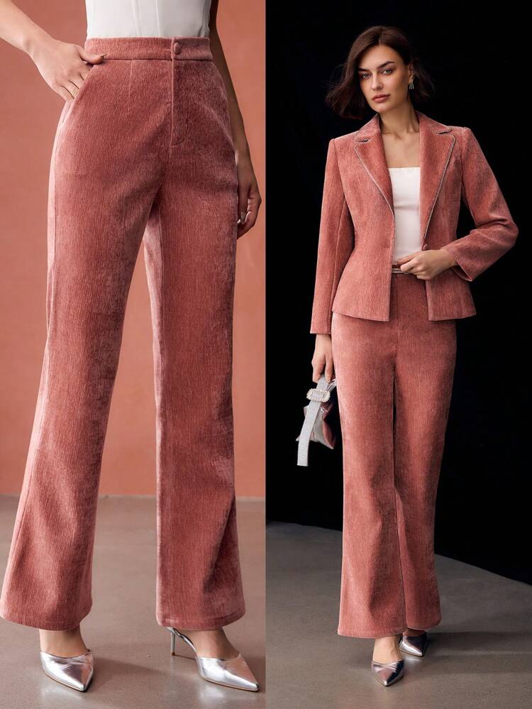 SOLID SLANT POCKET FLARE LEG PANTS