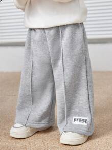 SHEIN Baby Boys Letter Printed Thermal Lined Sweatpants, Casual & Loose Fit, Suitable For Commuting, School, Travel, Daily Wear & Sports, Autumn/Winter