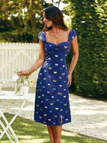 SHEIN VCAY Sommerkleid mit Schmetterlingsdruck und Schlitz an der Seite