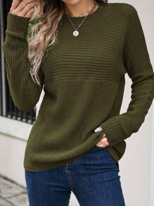 SHEIN Essnce Áo len nữ cỡ lớn thời trang thường ngày mùa thu đông, áo len chui đầu giữ ấm mùa đông, áo giữ nhiệt cho Lễ Tạ ơn, áo mùa đông, áo công sở, áo Giáng sinh, áo len đi làm, áo len màu xanh lá cây Giáng sinh. - xanh quân đội - Xem 1