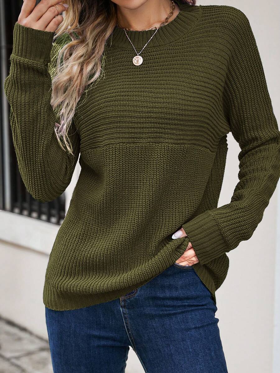 SHEIN Essnce Áo len nữ cỡ lớn thời trang thường ngày mùa thu đông, áo len chui đầu giữ ấm mùa đông, áo giữ nhiệt cho Lễ Tạ ơn, áo mùa đông, áo công sở, áo Giáng sinh, áo len đi làm, áo len màu xanh lá cây Giáng sinh. - xanh quân đội - Xem 1