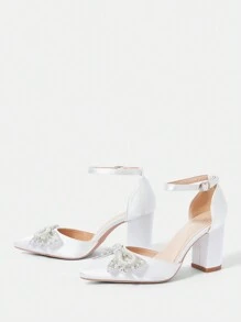 CUCCOO HITCHD Women's Spring/Summer New V-Cut Shallow Elegant Pointed Toe Ankle Strap Buckle Metallic Decor PU Leather High Heel Shoes For Christmas And New Year Holiday Vibe Fall And Winter Valentines - Beige - View 3