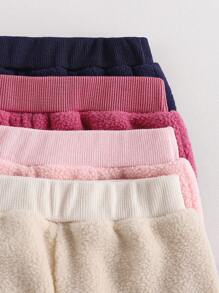 SHEIN Baby Girl Thick Fleece Daily Wear Pants, Sweet & Versatile, Suitable For Autumn/Winter - Multicolor - View 4