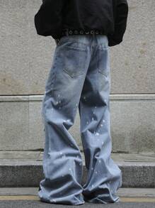 Manfinity EMRG Men's Casual Pocket Ripped Simple Denim Jeans, For Daily Wear - Light Wash - View 2