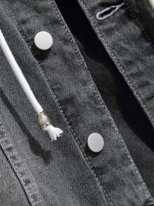 Manfinity Hypemode Veste en jean à capuchon décontractée homme à manches longues avec boutons avant en couleur unie et patchs