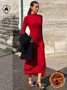 BizChic 圣诞红连衣裙，舒适的节日派对连衣裙，女士优雅通勤装，' - 紅色 - 查看 2