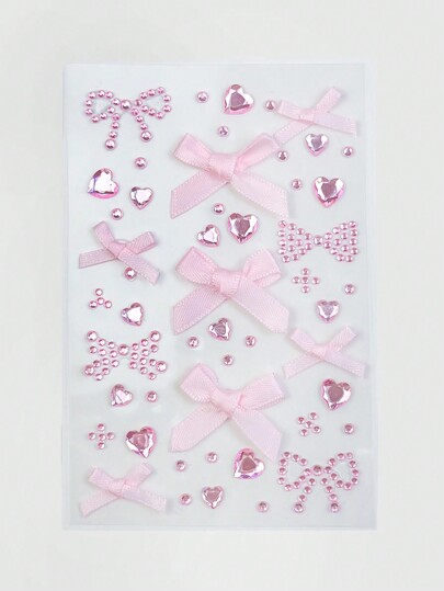 Kawaii 1 pezzo Adesivo decorativo a forma di cuore con pizzo, fiocco e strass