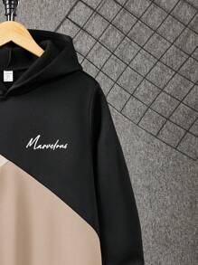 SHEIN 10pcs/Set Teens Teen Boy Casual Loose Comfortable Versatile Printed Patchwork Contrast Color Sweatshirt, Fall/Winter, White/Black/Brown - Black - View 7