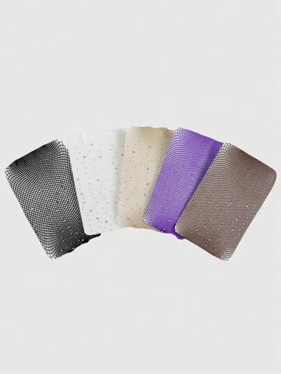 Fairycore 5 Pairs Assorted Solid Color Crystal Fishnet Stockings, Y2K Style Elastic Tight Socks, Multi-Color Fishnet Pantyhose, Versatile Daily Wear