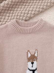 PrepCrw 小男孩卡通狗印花圆领长袖毛衣，秋冬 - 杏色 - 查看 4