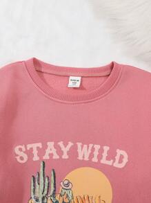 SHEIN Tween Girls Desert Digital Print Crew Neck Sweatshirt, Street Style Suitable For Spring & Autumn - Dusty Pink - View 4