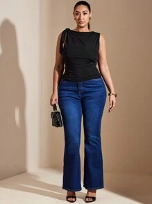 SHEIN BAE Top de tirantes finos talla grande, sin mangas, color negro, adecuado para el Día de San Valentín, verano, cumpleaños, eventos formales, fiesta