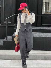 Calvaya 2pcs/Set Casual Commuting Stripe Patchwork Outfit For Older Women