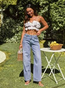 SHEIN VCAY Top de corpiño blanca con volantes en el dobladillo para verano - Blanco - Ver 6