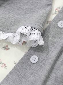 DAZY Ditsy Floral 吊带背心露背连体裤套装带蕾丝花边短款开衫睡衣睡衣 - 米色 - 查看 8