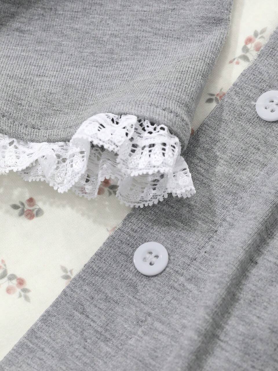 Ditsy Floral Camisole Backless Jumpsuit Set With Lace Trim Short Cardigan Sleepwear Pajama
