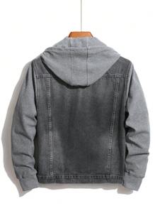 Manfinity Hypemode Veste en jean à capuchon décontractée homme à manches longues avec boutons avant en couleur unie et patchs