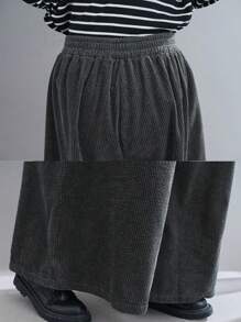 Plus Size Women Solid Color Elastic Waist Pockets Loose Wide Leg Casual Pants