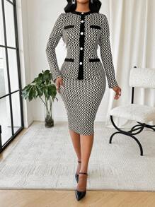 SHEIN Lady Houndstooth Women's Two-Piece Suit With Contrasting Colors And Elegant Commuting Women's Two-Piece Suit
