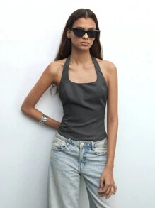 Maija Áo vest cổ vuông hở lưng màu xám thanh lịch hiện đại, vừa vặn thoải mái, trang phục nữ đa năng, phong cách giản dị, cao cấp, đi làm ở thành thị, phong cách biên tập viên tạp chí tinh tế, trang phục đi du ngoạn/nghỉ dưỡng, cảm giác sang trọng, giản dị kiểu Pháp lãng mạn - Xám - Xem 6