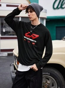 Manfinity Sport Corelite Męska koszulka sportowa z nadrukiem w kształcie litery, okrągłym dekoltem i długim rękawem, minimalistyczny design