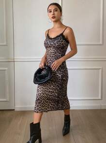 DAZY 节日休闲豹纹蕾丝花边吊带连衣裙，猎豹印花 - 彩色 - 查看 8