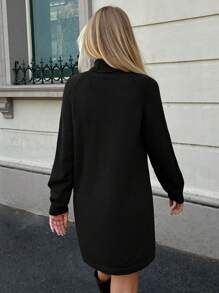 Forever 21 Women Fall & Winter Black Christmas Party Sexy Long Sleeve Turtleneck Basic Simple Mini Sweater Dress, Thanksgiving Holiday Dress