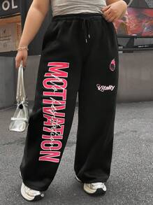 SHEIN EZwear Plus Size Loose Rabbit Print Jogger Pants, Casual Wear For Autumn/Winter