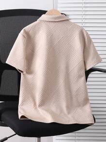 SHEIN Tweenboy Casual Textured Ribbed Fabric Polo Shirt With Collar, Suitable For Spring, Summer, Autumn, Travel & School - Khaki - View 2