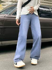 SHEIN Teenager Jungen Lässige Mode Blaue Loose und Komfortable Jungen Jeans für Alltagskleidung und Herbstkleidung