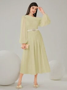 Modelyn Women's Fashionable Solid Color Long Sleeve Dress - Mint Green - View 3