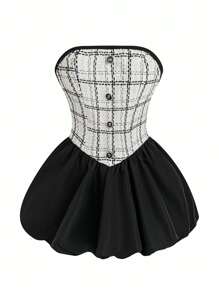 Sweetra Conjunto de 2 piezas con vestido tubo de diseño abotonado con dobladillo de peplum y bolero de manga larga elegante estilo Y2K para mujer