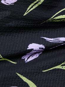 CoupledUp بدلة بيجامة للرجال، متكونة من ملابس علوية كم طويل أحادية الصدر وبنطلون مطبوع بطبعة الزهور التوليب