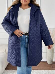 SHEIN CURVE+ Abrigo acolchado con capucha con cremallera, suelto y con longitud hasta la pantorrilla, para talla grande, para otoño/invierno