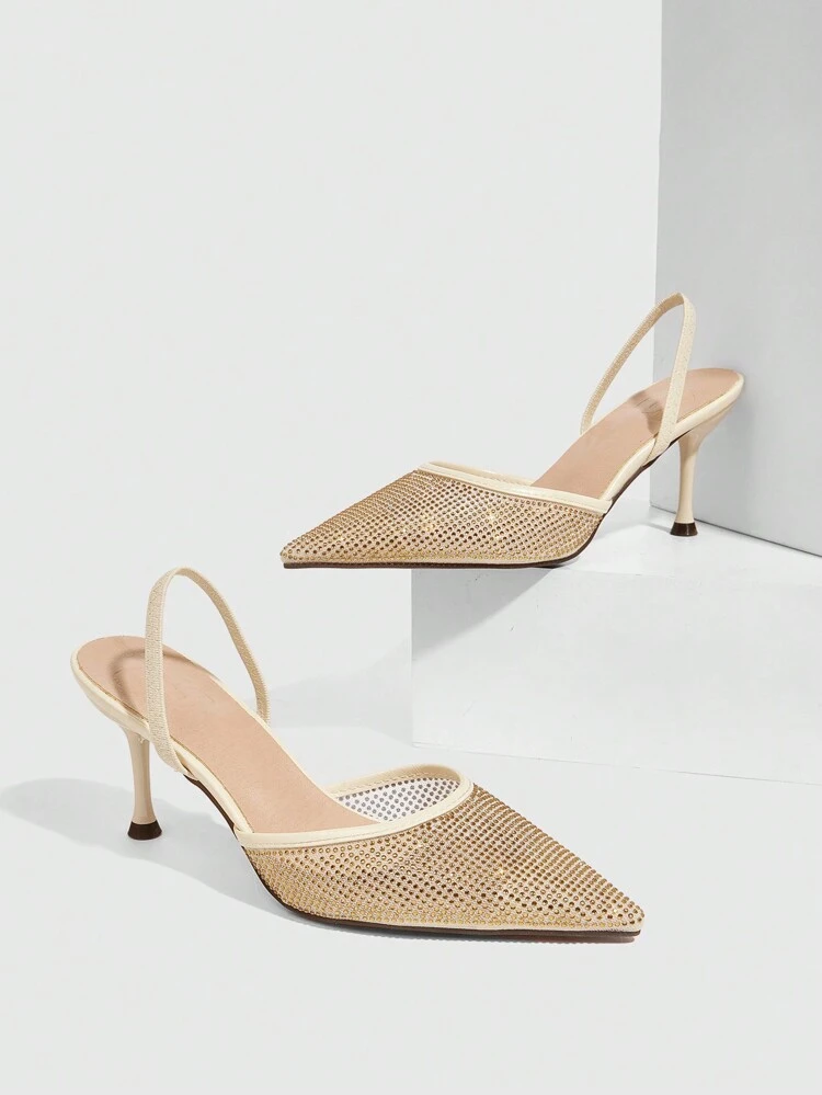 CUCCOO SZL Talons hauts aiguilles scintillants à paillettes et strass pour femmes, élégants, luxueux, sexy, couleur or champagne, convient pour les soirées d'été, les boîtes de nuit, les occasions formelles