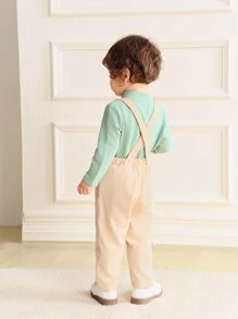 SHEIN Vintage Gentleman Style Baby Boys 2pcs Set: Textured Fabric Shirt + Cargo Suspender Pants, Cute Casual Outfit - Dusty Blue - View 2