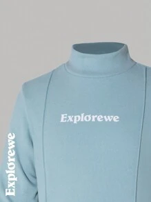 SHEIN 青少年男孩字母印花圆领长袖 T 恤，休闲日常穿着 - 彩色 - 查看 3