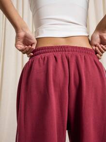 AiiRZ Athletic Piped Sweatpants Winter Fleece Wide Leg Jogger Pants Athleisure Workout Loungewear Casual Exercise Running Training - Red - View 5