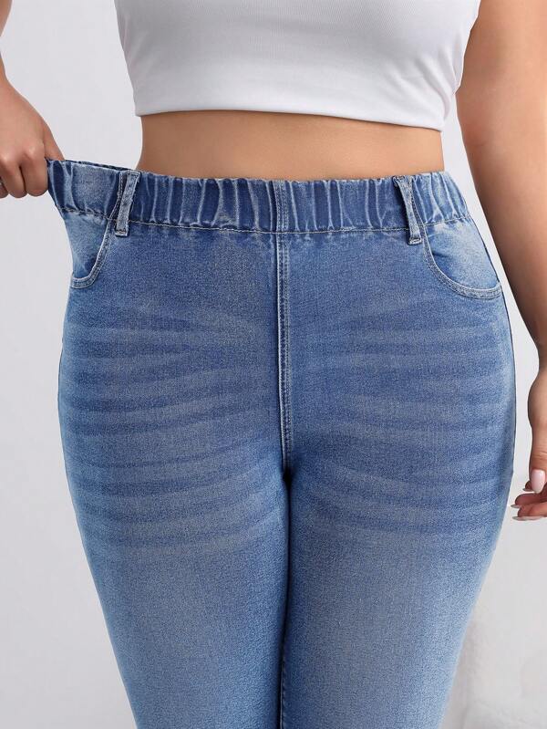 SHEIN ICON Plus Size Sexy Casual Stretch Skinny Blue Denim Jeans