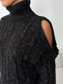 SHEIN Essnce Winterlicher Lässig Pullover mit hohem Kragen und offenen Schultern aus Baumwollmischung