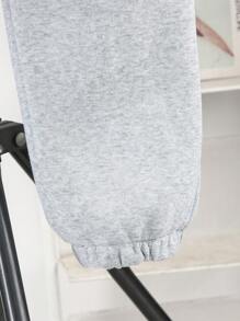 SHEIN 2 件套青少年男孩时尚拼色撞色连帽运动衫和抽绳运动裤，户外运动服，秋冬